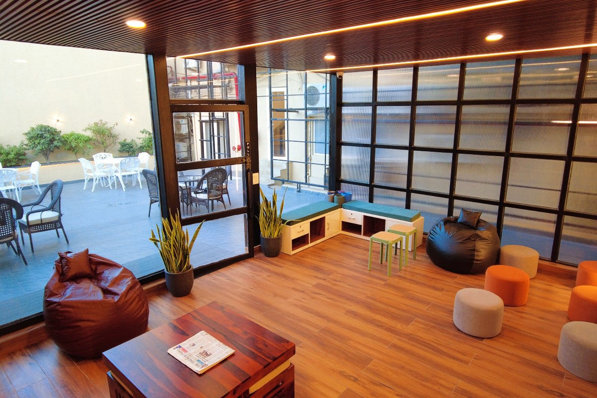 Hostel lounge sitting area